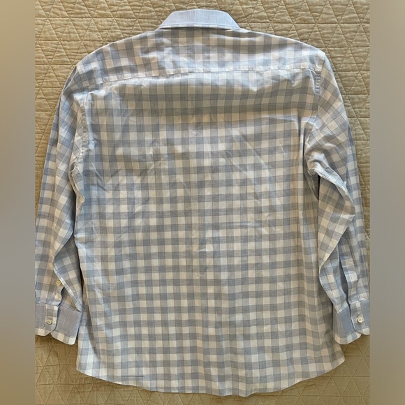 Gallia Made in Italy Check Print Spread Collar Shirt in Blue Size 44/17 1/2 $395 - Picture 9 of 9